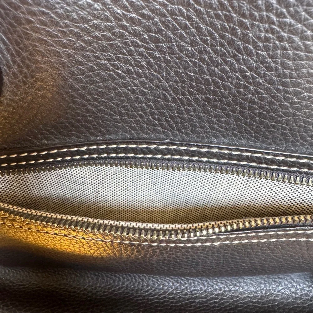Dooney & Bourke Dark Brown Black Pebble Grain Leather Tote Bag Gold Hardware Med